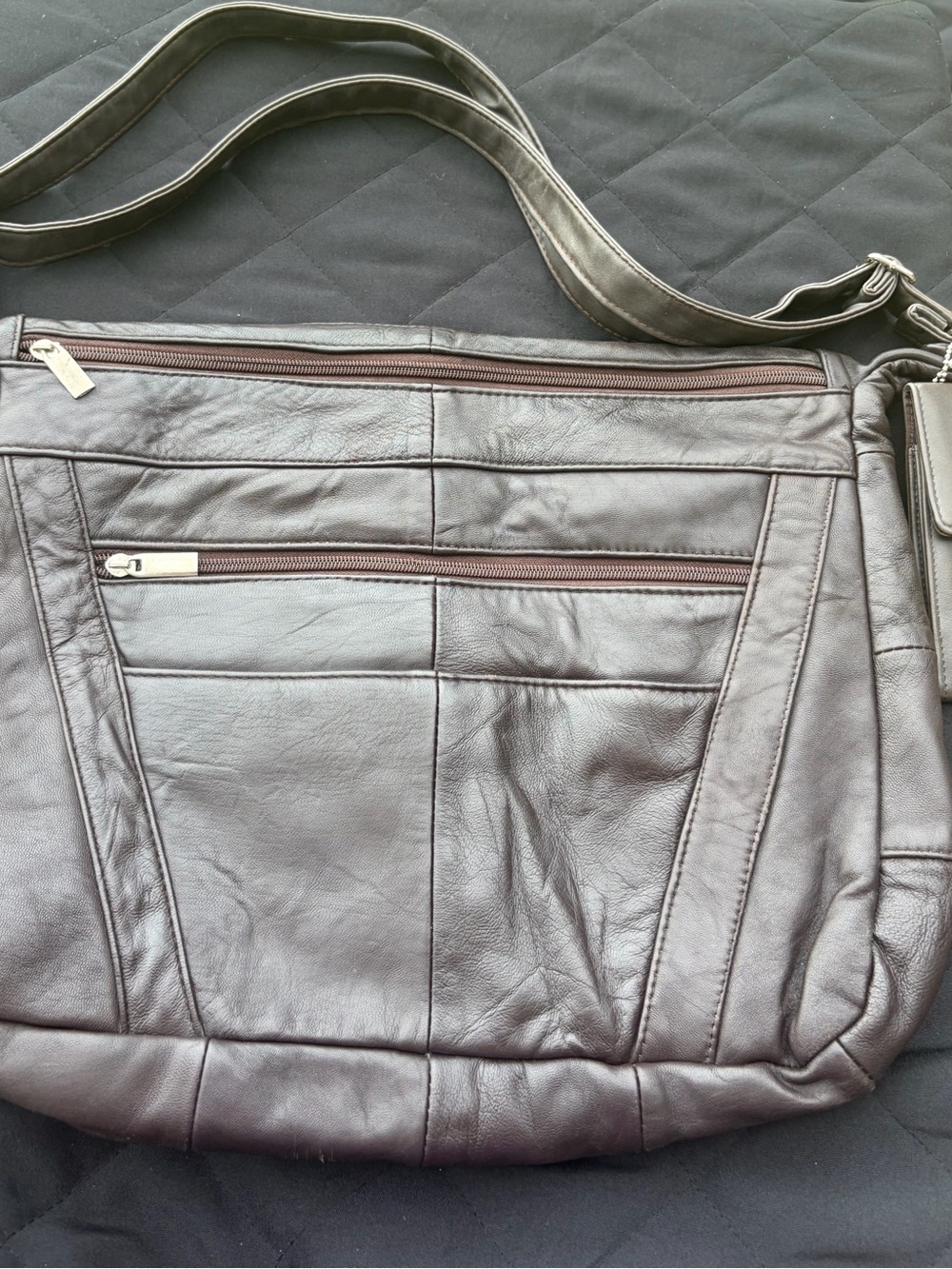 Genuine Leather Brown Crossbody Messenger Bag + Pouch